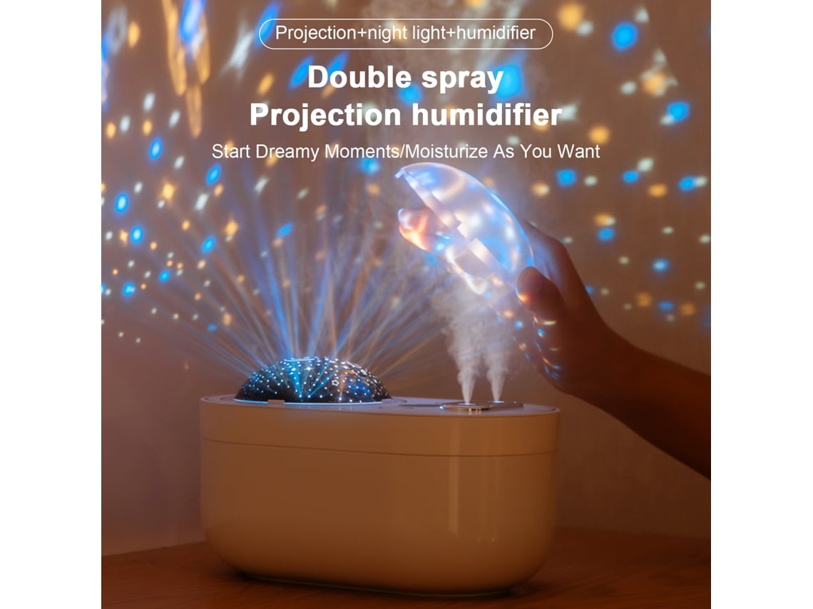 Humidificador Con Proyección De Estrellas, Luz Nocturna Giratoria, Batería Recargable, Pantalla Digital, 1000 Ml, Inalámbrico, Para Dormitorio Y Oficina.