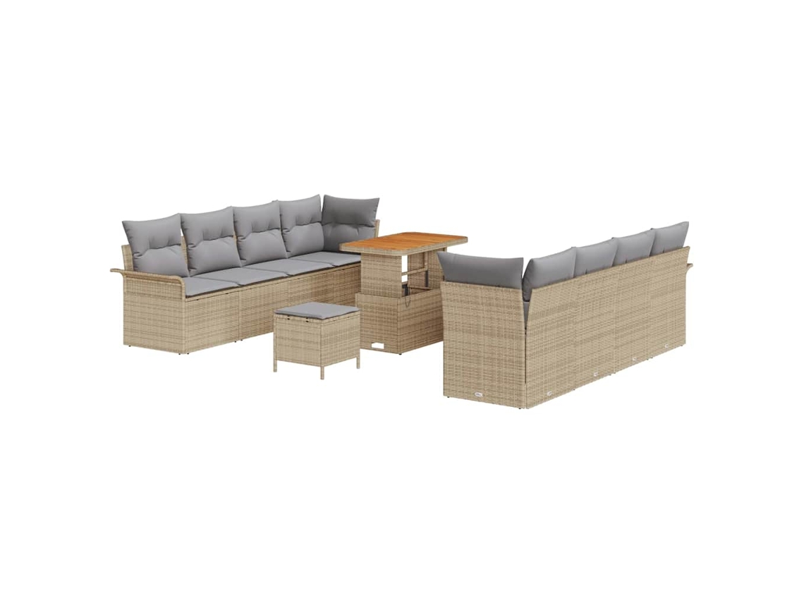 Maison Exclusive - Conjunto de sofás de jardín de 11 piezas en beige y gris claro