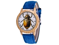 Reloj De Pulsera Unisex Jean Con Patrón De Insectos Retro Moda Azul