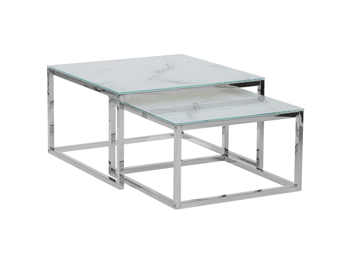 Juego de mesas auxiliares BELIANI Brea de Vidrio templado Blanco 60x60x35
