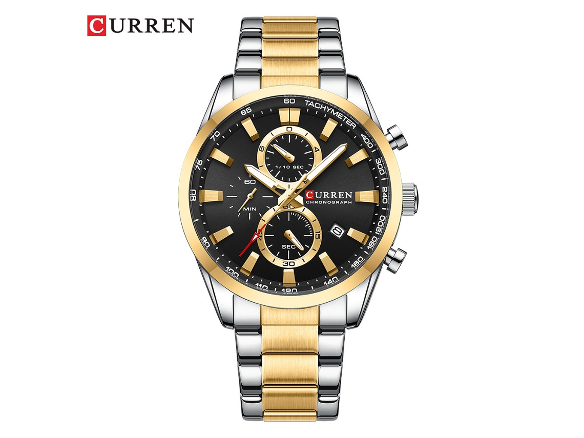 Reloj De Pulsera De Cuarzo Cronógrafo De Seis Agujas Para Hombre, De Acero Inoxidable, Con Indicador De Fecha (dos Tonos De Negro).