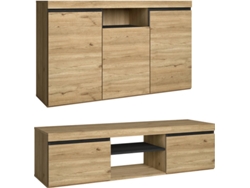 Conjunto De Muebles Naturale, Buffet-mueble Tv 140cm Roble Negro Nórdico