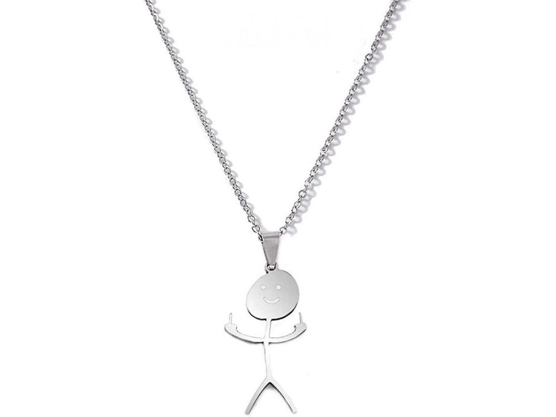 Collar De Gesto De Dedo Medio Doodle Divertido De Plata Ley 925 Para Moda Personalizada