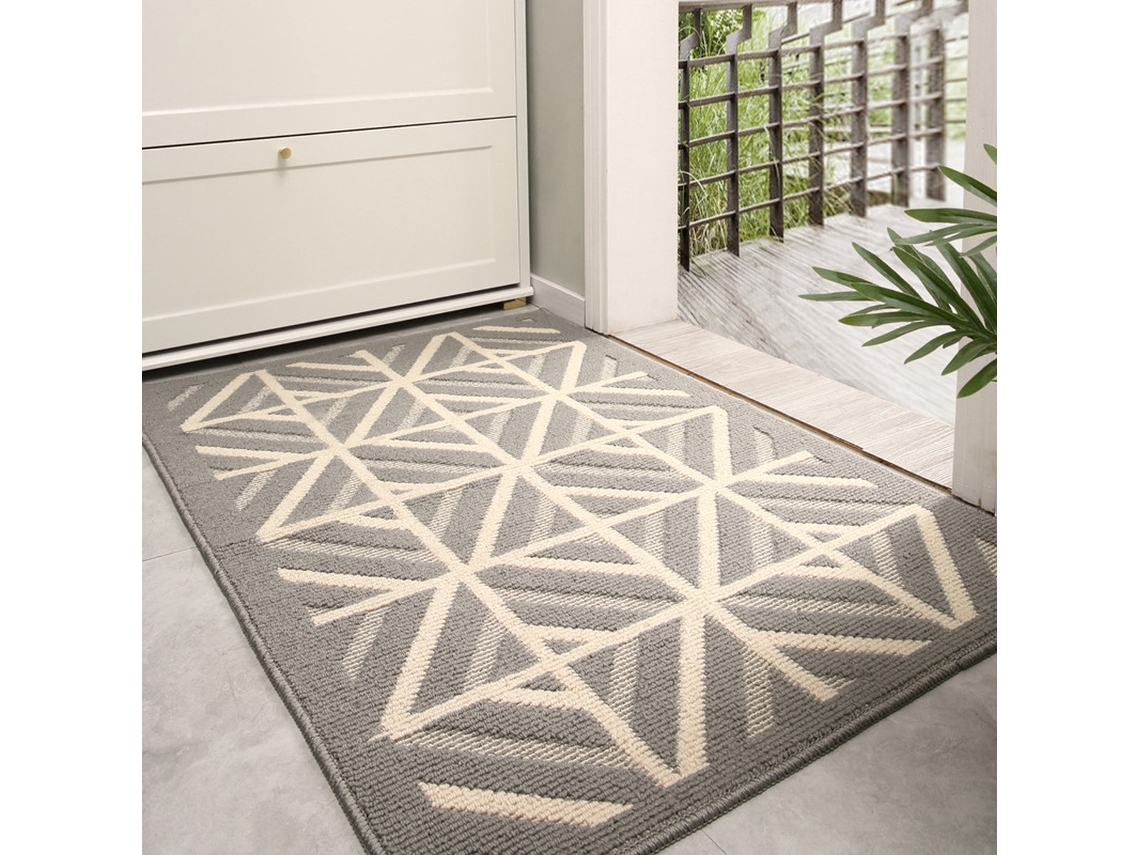 Felpudo Antideslizante - Diseño Geométrico - Absorbente Y Lavable - Ideal Para Interiores 60x90cm - Gris