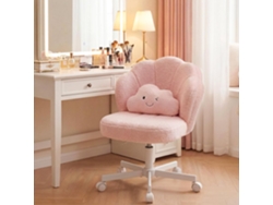 Comhoma Taburete Maquillaje Ruedas Flor, Silla Doble Respaldo Nube, Altura Regulable, Giratoria, Tela Teddy, Rosa