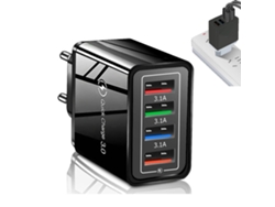Carregador Usb-c 4 Portas, Compatível Com Qc 3.0. Funciona Com Celulares E Demais Aparelhos Eletrônicos. Cor Preta.