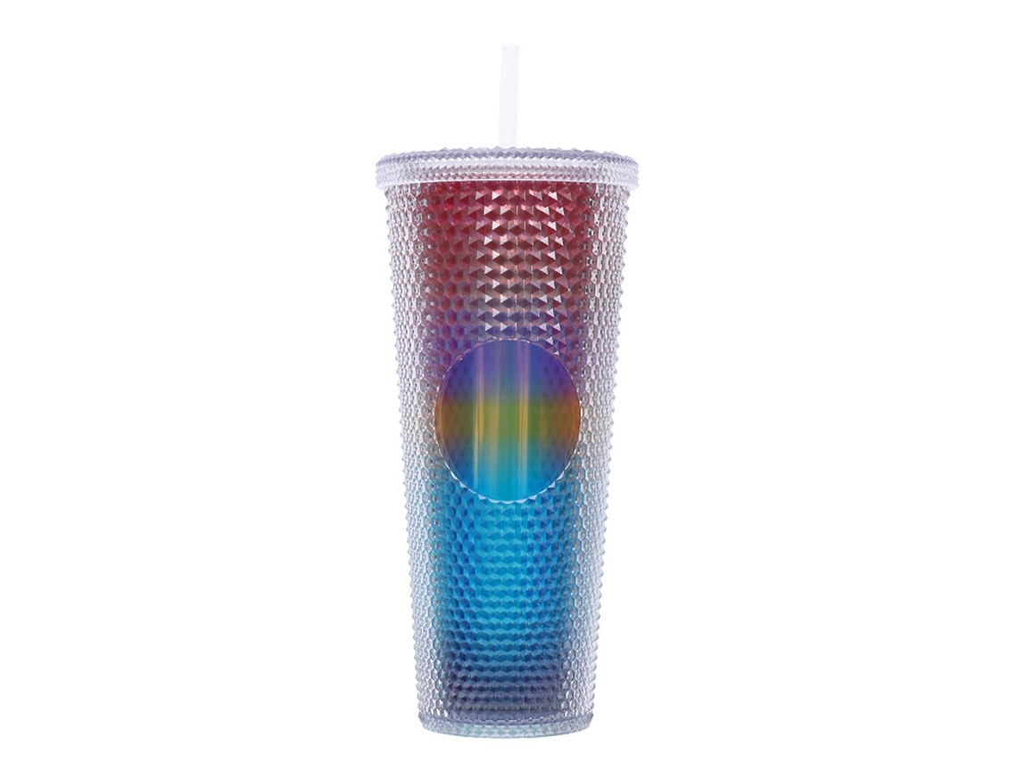 MEOIRUERY Vaso de Plástico 710ml con Tapa y Sorbete, Reutilizable para Café Helado, Vaso para Batidos, Vaso de Agua con Diseño Láser Transparente Gradual
