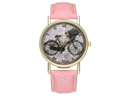 Reloj Casual De Moda Para Hombre Y Mujer Bicicleta De Cuarzo Con Correa De Cuero Rosa