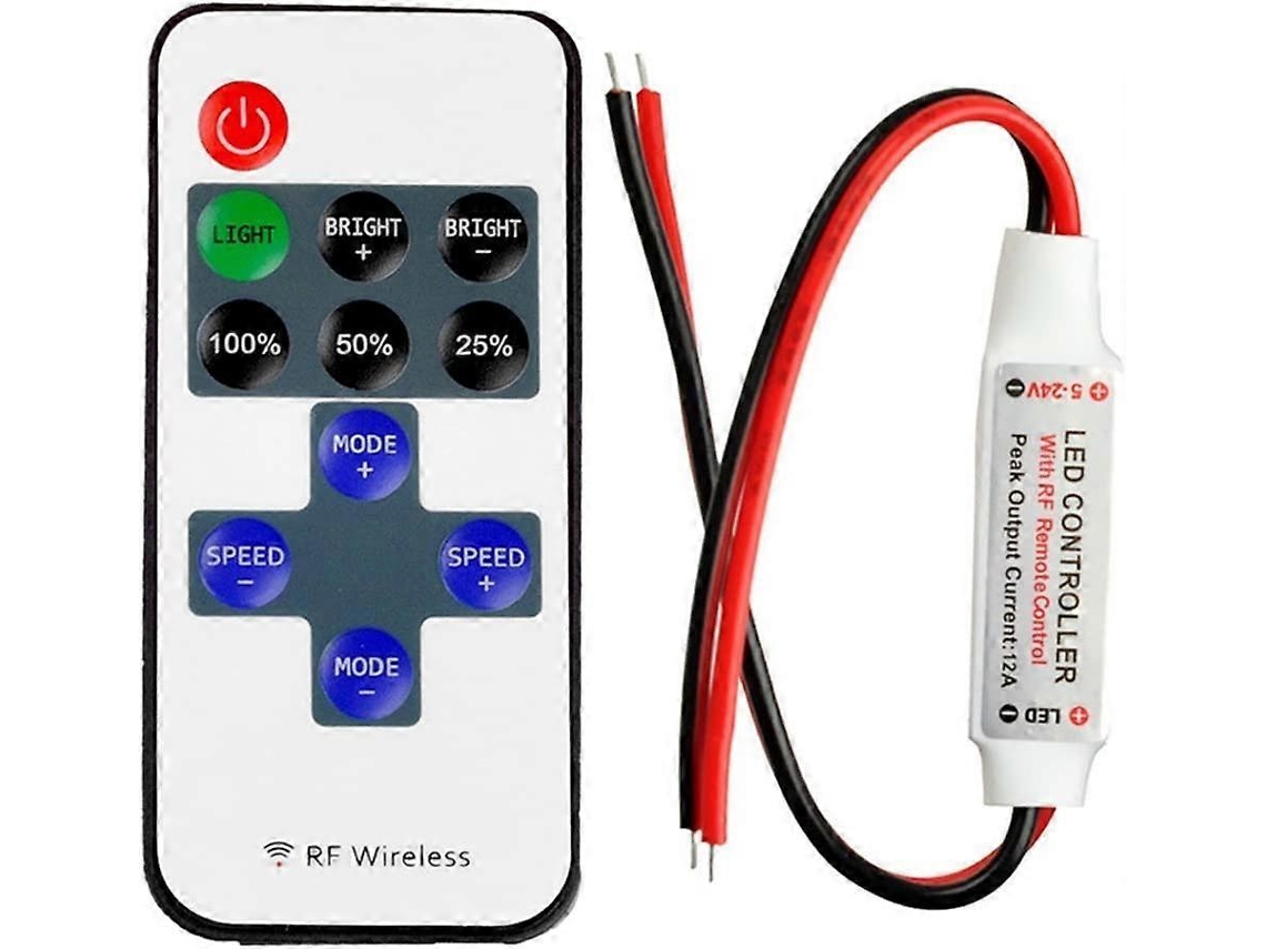 Regulador De Tira Led Monocromo Con Control Remoto Inalámbrico Rf 5-24v 12a Para Smd 5050 3528 2835 5630 De 2 Pines