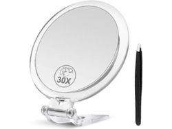 Espejo Con Aumento De 30x, Soporte Y Pinzas, Plegable Para Maquillaje, Viajes Y Uso Diario.