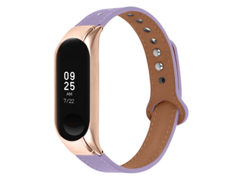 Correa de piel auténtica con doble remache de oro rosa para Xiaomi Mi Band 5/6 - púrpura claro
