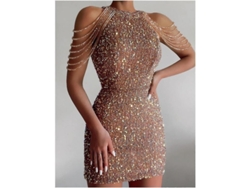 2026-vestido De Fiesta Corto Con Lentejuelas Doradas Hombro Descubierto Sexy Para Mujer Ysd L Rosado