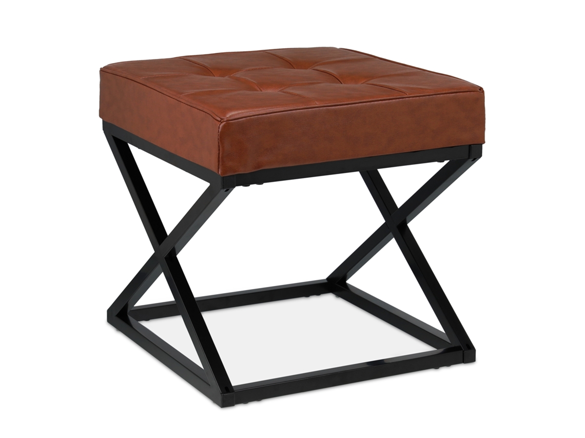 Relaxdays Taburete Polipiel, Diseño Industrial, Banco Reposapiés Sofá, Marco Metal, 41 X 41 X 41 Cm, Negro Y Marrón