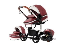 Cochecito de bebé 3 en 1, silla de auto, carcasa, trío, reversible, cuero sintético, ruedas antipinchazos, Canne Red.bazarland3 POS