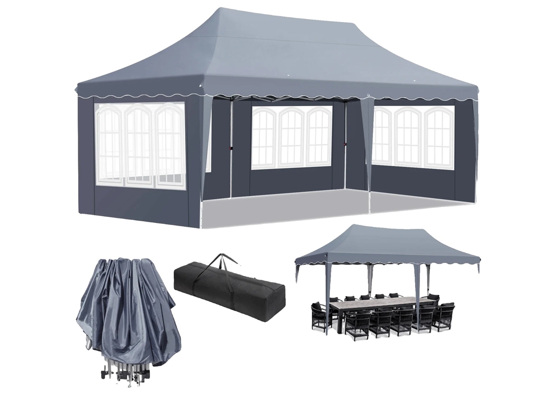 Gazebo plegable de 3 m x 6 m, impermeable con protección UV, fácil de montar, gris oscuro OEM