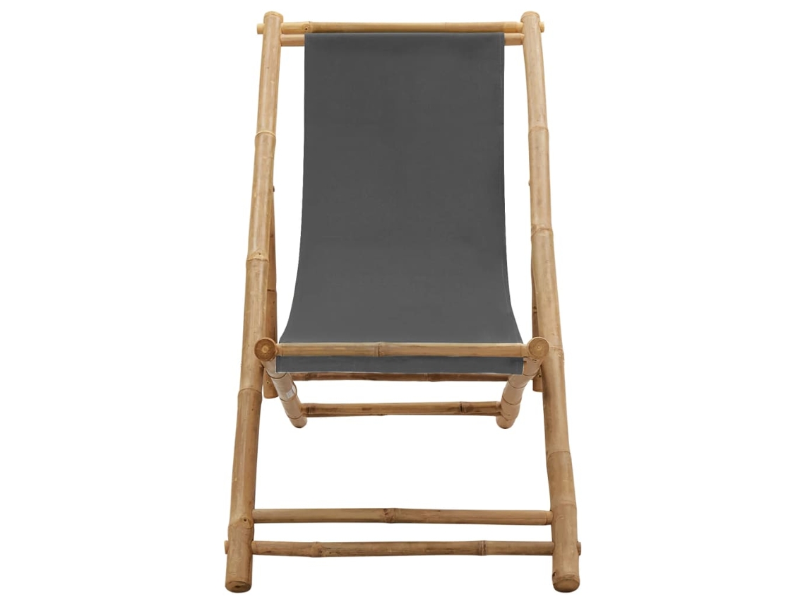 Tumbona | Silla De Playa De Bambú Y Lona Gris Oscuro Wsd144797