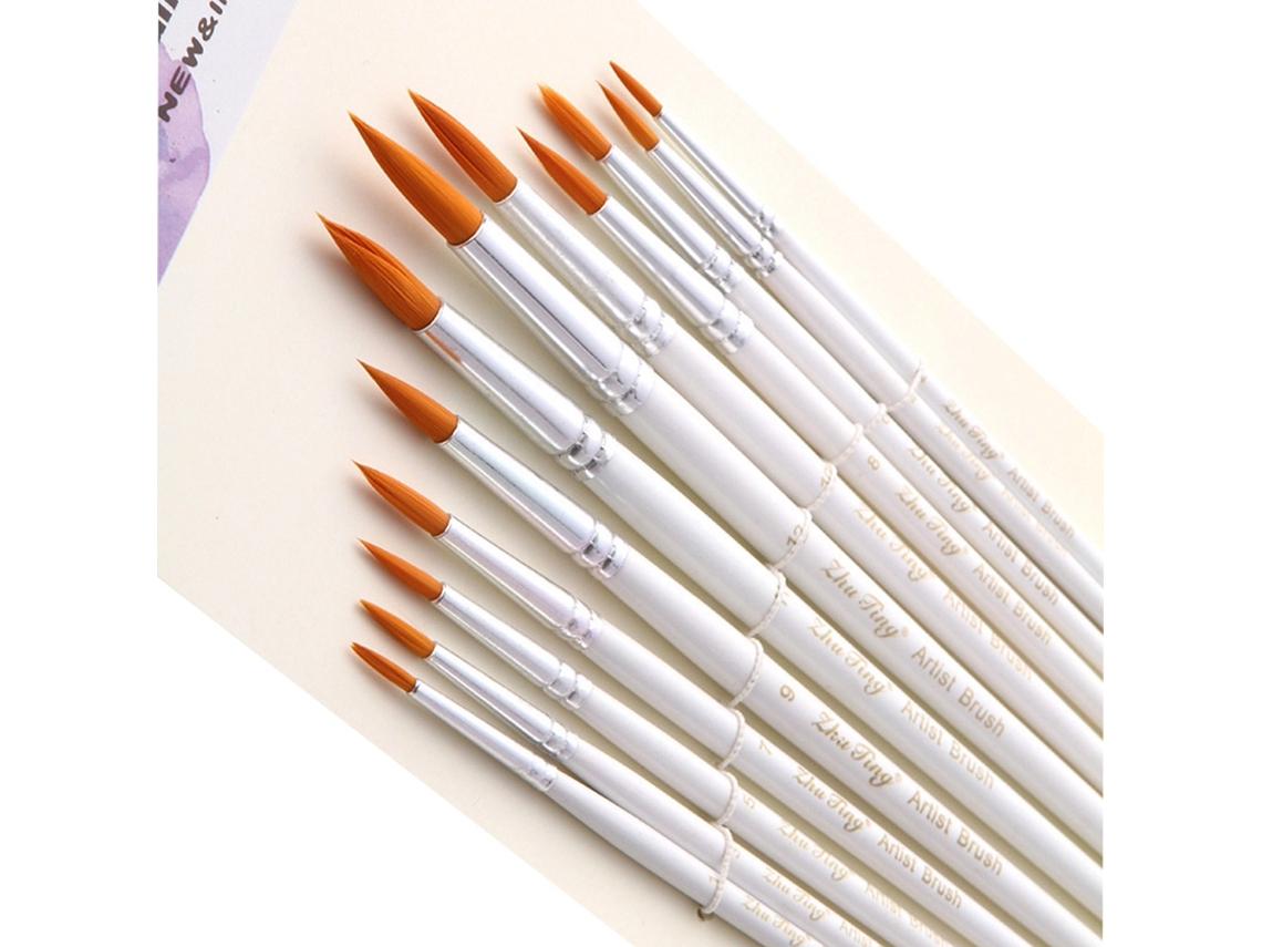 Juego De 12 Pinceles Para Gouache Con Mango De Madera Y Mango De Nailon Para Acuarela, Óleo, Arte Y Pintura (set 01)