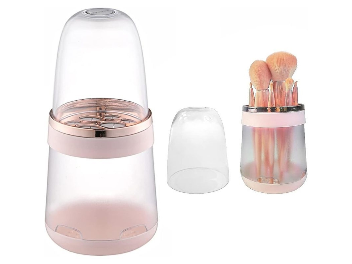 2026-porta Pinceles De Maquillaje 3 En 1, Tapa Transparente, Impermeable, Antipolvo, Desmontable, Rosa