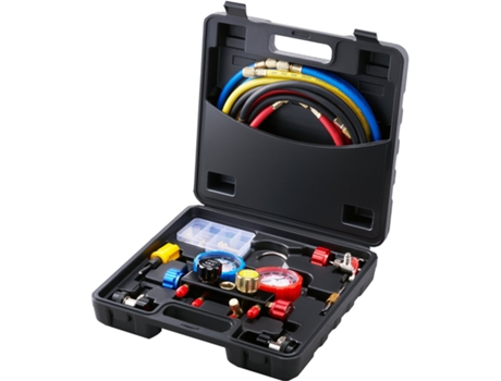 Juego de manómetros Ca de 4 vías para refrigerante R134A R22 R12 R410A, manómetros de freón con acopladores de mangueras de 5 pies VEVOR