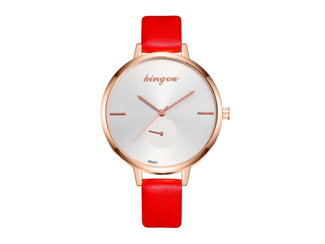 Relógio De Pulso De Couro Pu Analógico Quartz Feminino Masculino Moda (vermelho)