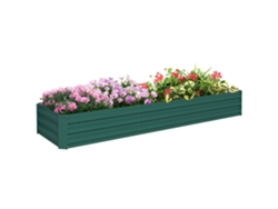 Macetero rectangular de acero galvanizado para jardinería urbana con base abierta, 240x60x30 cm, verde.