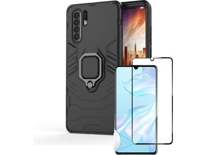 Kit Carcasa y Protector Cristal 5D Huawei P30 Military Defender Negro