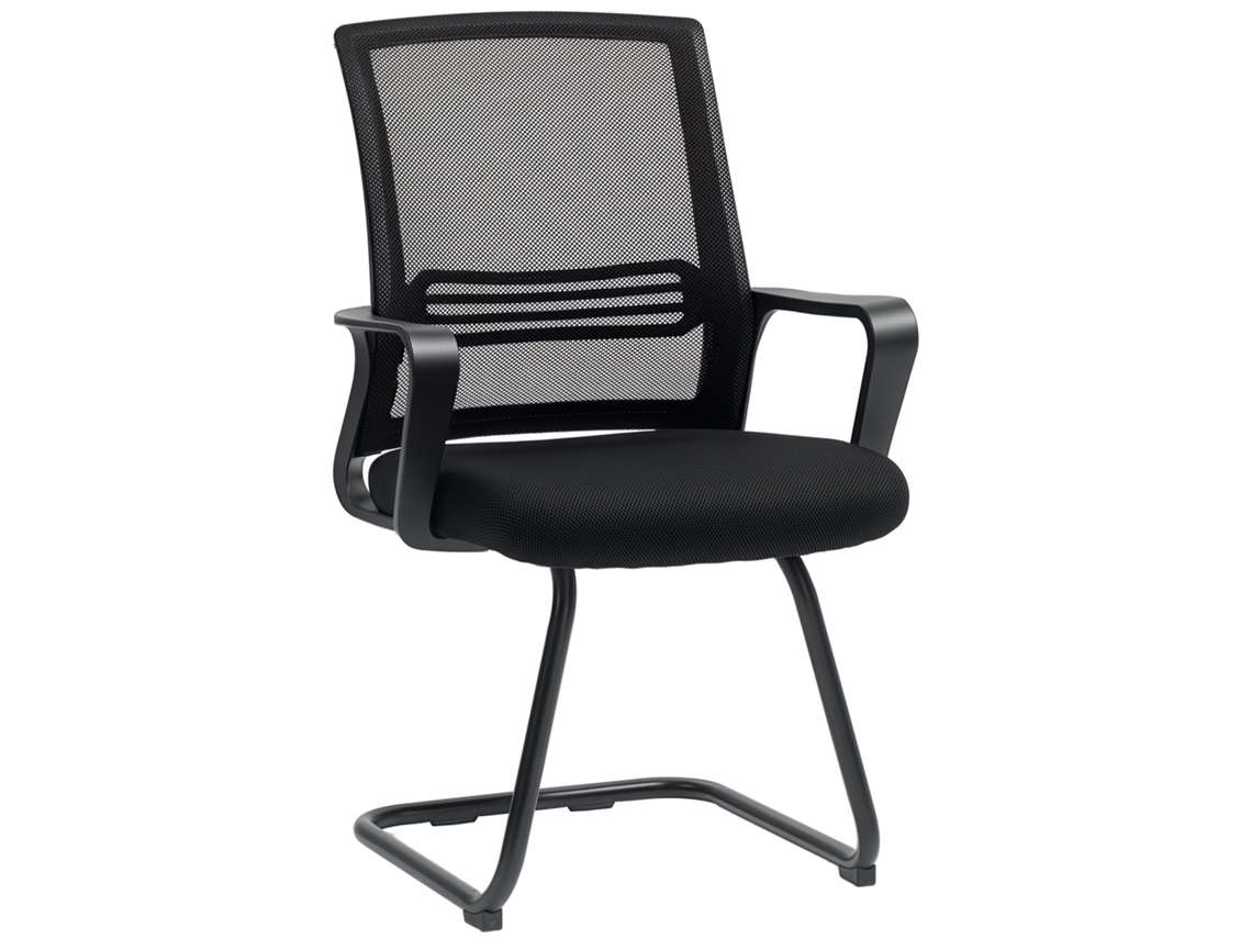 Cadeira Ergonômica, Tecido De Malha, Espuma, Pés De Metal, Base Em Formato De Trenó, Preta