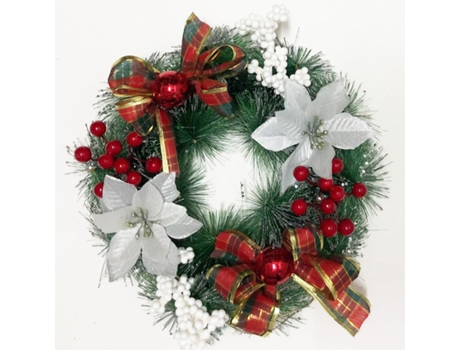 Corona de Navidad Artificial Decoración navideña Corona Adorno para puerta mesa 25cm Flor