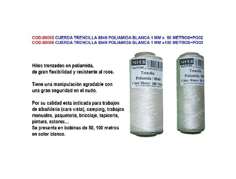 Cuerda trencilla 8840 poliamida blanca 1 mm x100 metros po03