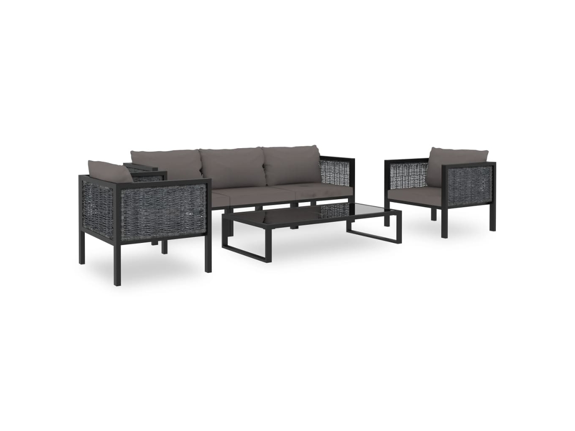 Pcs Conjunto Lounge De Jardim C/ Almofadões Vime Pe Antracite Dkd Home Decor