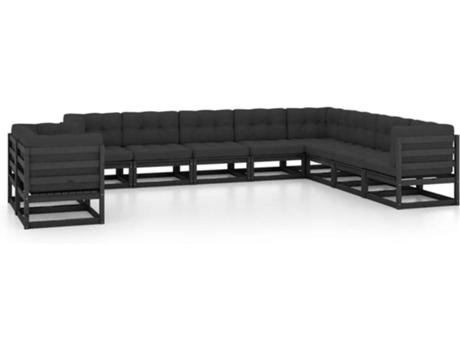 Conjunto 10 de muebles de jardín VIDAXL con cojines madera pino negro