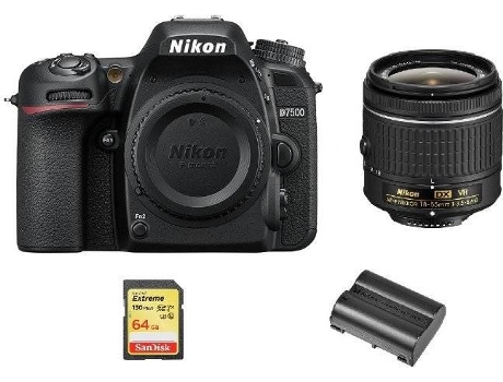 Kit Cámara Réflex NIKON D7500 AF-P 18-55mm F3.5-5.6G VR + Tarjeta SD de 64GB + bateria EN-EL15A