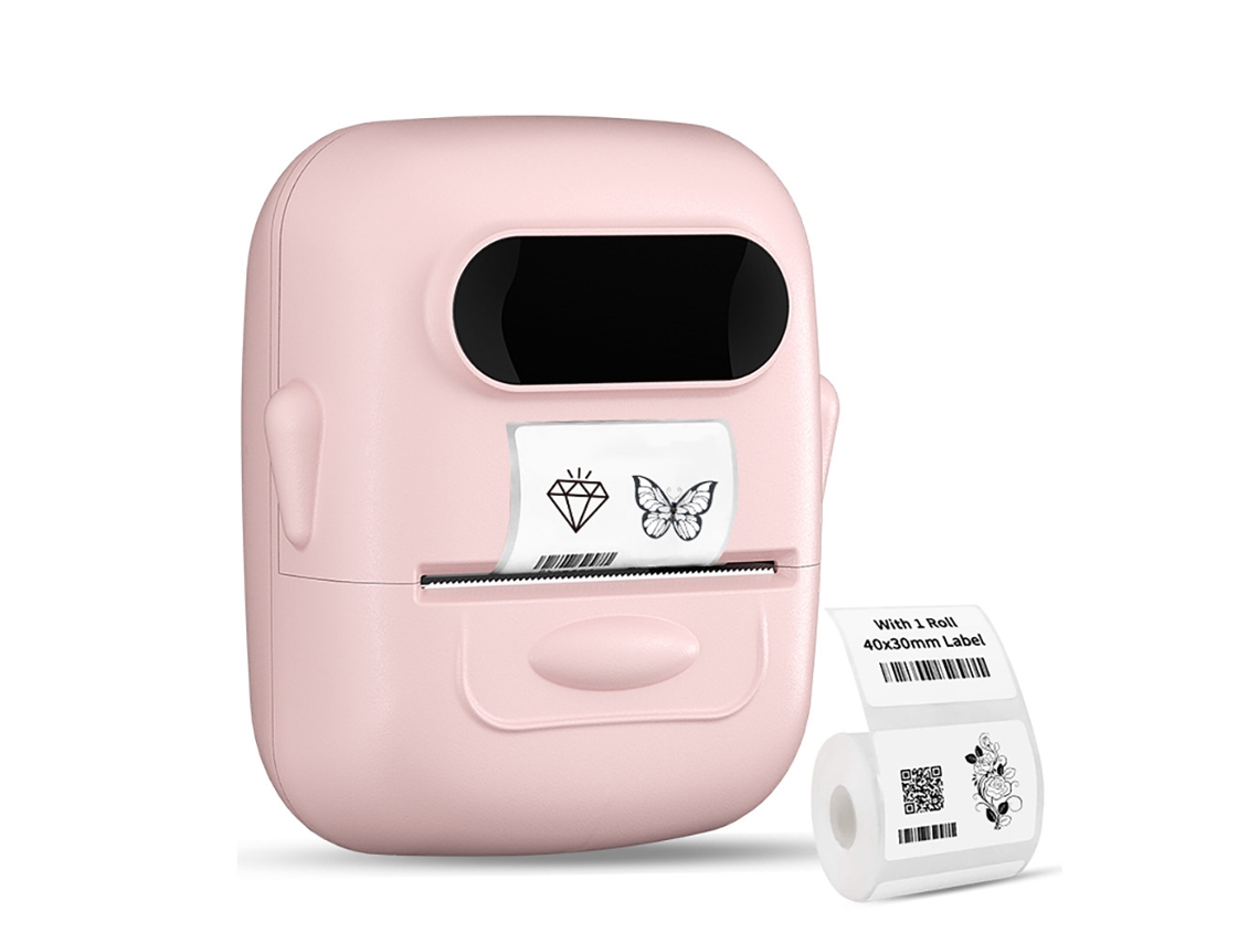 Impresora de etiquetas portátil, térmica, Bluetooth, recargable, con 1 rollo de etiquetas (rosa) Chrui