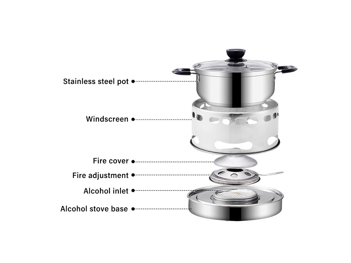 Brasero De Acero Inoxidable Para Alcohol Con Olla Portátil Para Acampar, Picnics, Senderismo Y Cocinar Al Aire Libre.