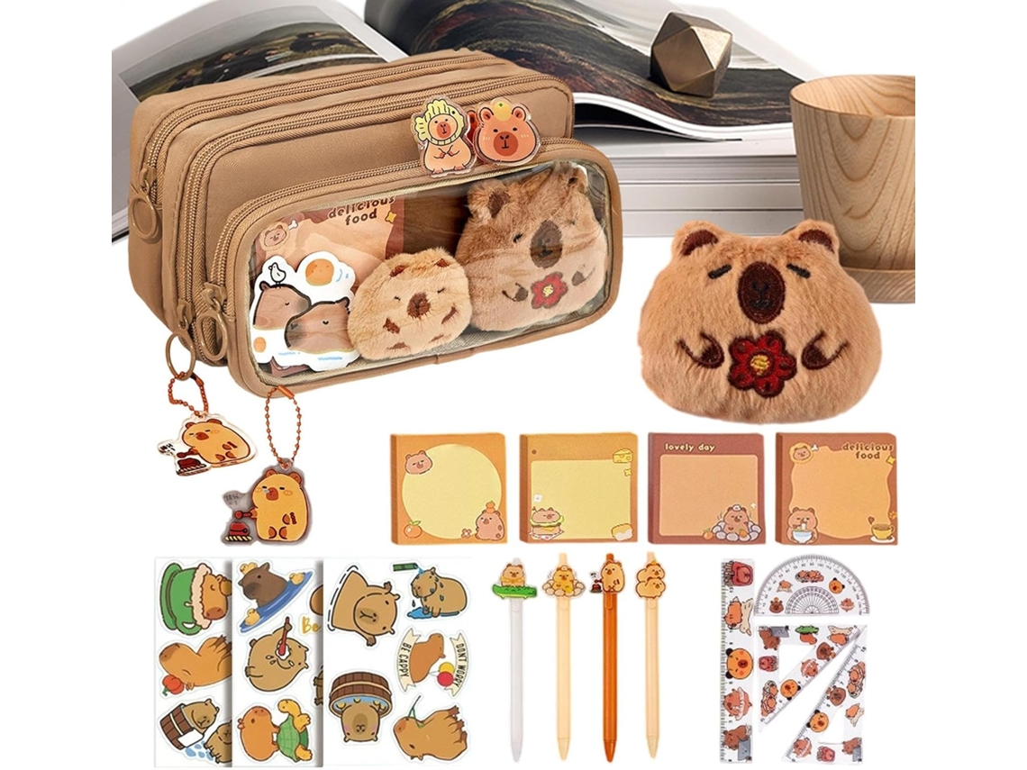 Estuche de lápices de carpincho, bonito juego de papelería, estuche grande para estudiantes, regalo de Ani Vayotoy