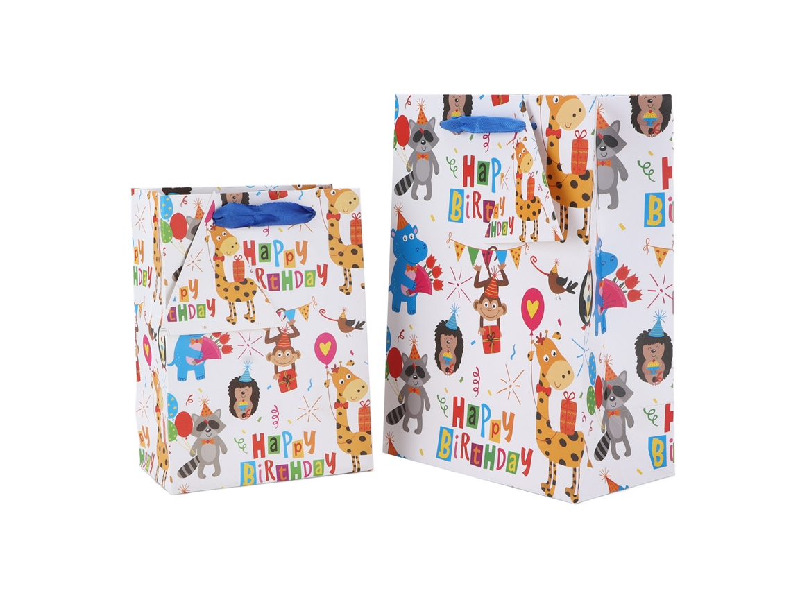2 Bolsas De Regalo De Madera Reutilizables Y Ecológicas Con Animales De Dibujos Animados