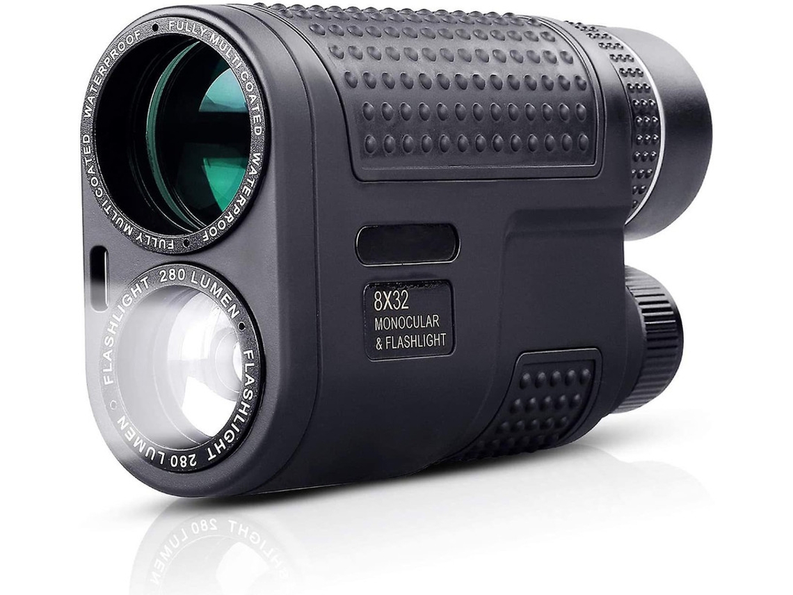 Monocular 8x32 con linterna 2 en 1, visión nocturna, película verde, Bak4, FMC, conciertos, caza de aves, negro. Bestvite