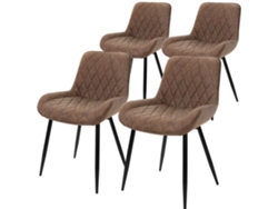 Conjunto de 4 cadeiras de jantar modernas castanhas com assento estofado em pele sintética respirável de 81 cm