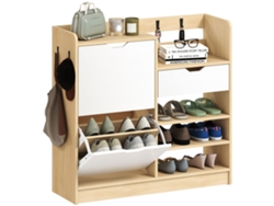 Zapatero Para Pasillo, Con Cajón, Ganchos, Capacidad Para 14 Pares, Color Blanco Natural.