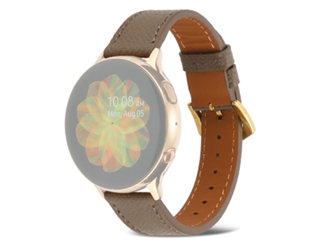 Correa de piel auténtica 20mm hebilla ardillón para Huawei Watch GT 3 Pro 43mm/Samsung Galaxy Watch4 Classic 42mm/46mm - marrón oscuro