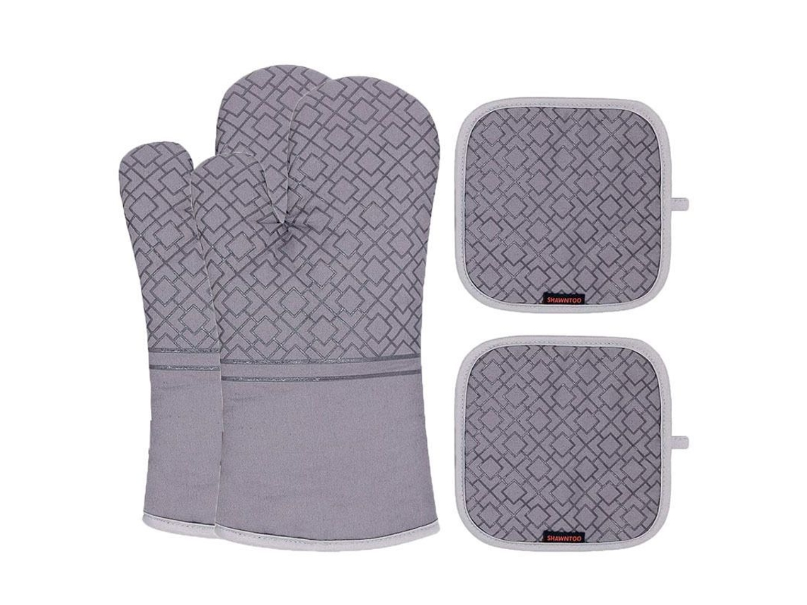 2026 set de Luvas para Forno e Suportes de Xícara 4 Peças Resistente Ao Calor 572°f Silicone Antiderrapante Cozinha Assado Cinza