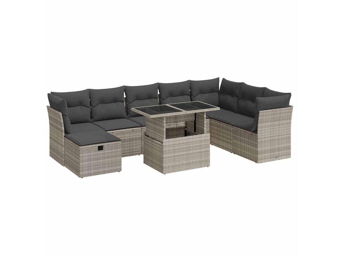 Maison Exclusive - Set Muebles Jardín 9 Pzas Y Cojines Ratán Sintético Gris Claro