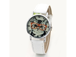 Reloj De Pulsera Para Mujer De Piel Sintética Con Estampado De Gato, Movimiento De Cuarzo De Aleación, Color Blanco.