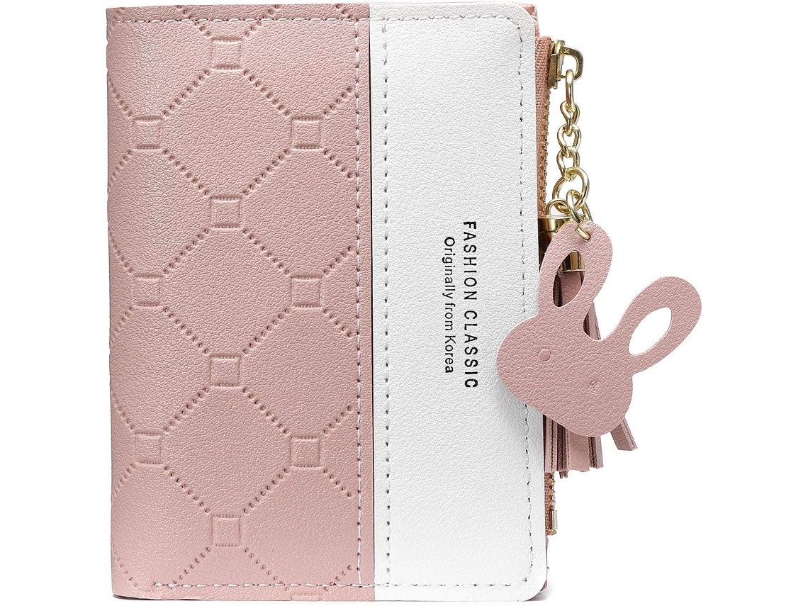 Cartera Pequeña De Cuero Pu Para Niña - Monedero Y Tarjetero Con Colgante De Borlas - Rosa