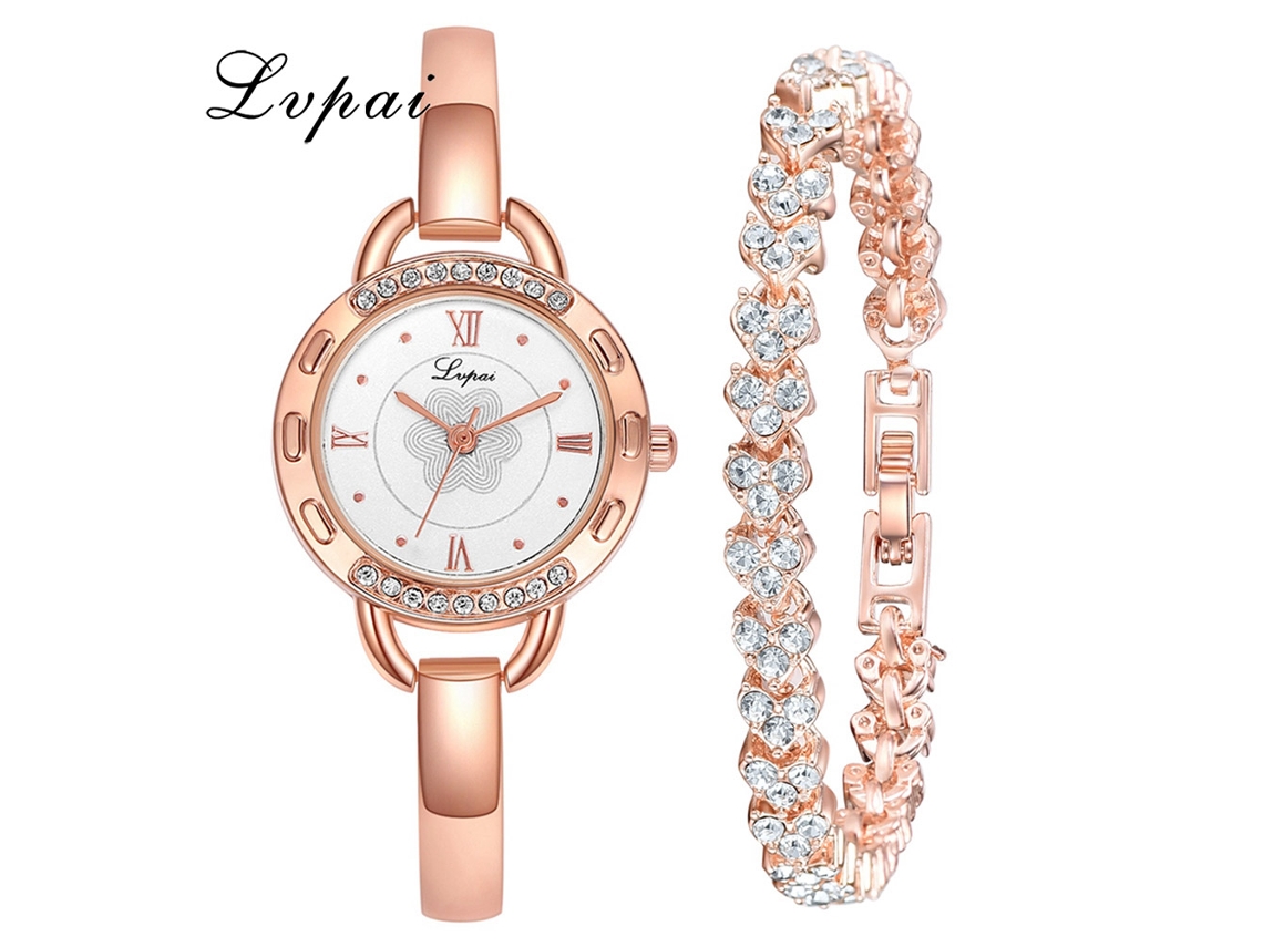 Reloj De Pulsera De Cuarzo Para Mujer, Pulsera Sencilla Y Elegante, Conjunto En Oro Rosa Y Blanco.