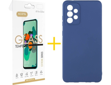 Funda y Protector de Vidrio Samsung Galaxy A32 5G ACCETEL Silicona Líquida Azul