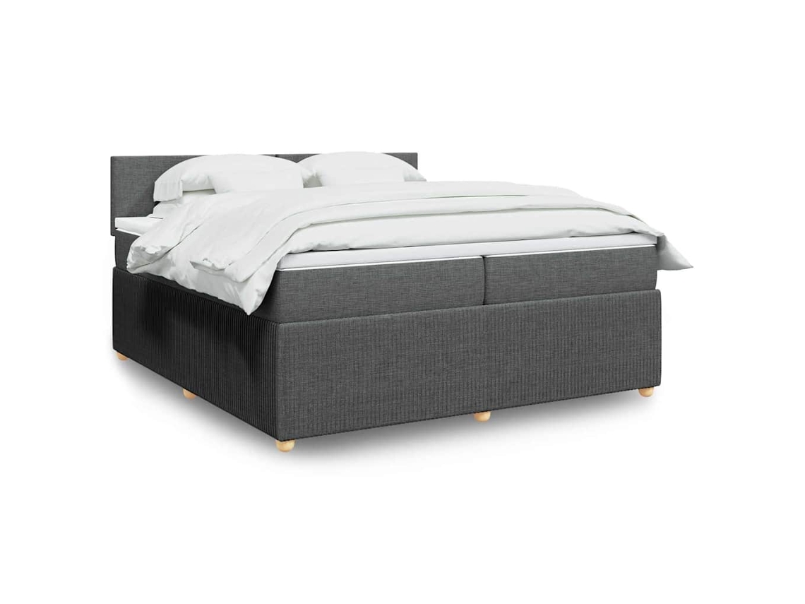 Cama Box Spring Con Colchón Tela Gris Oscuro 200x200 Cm