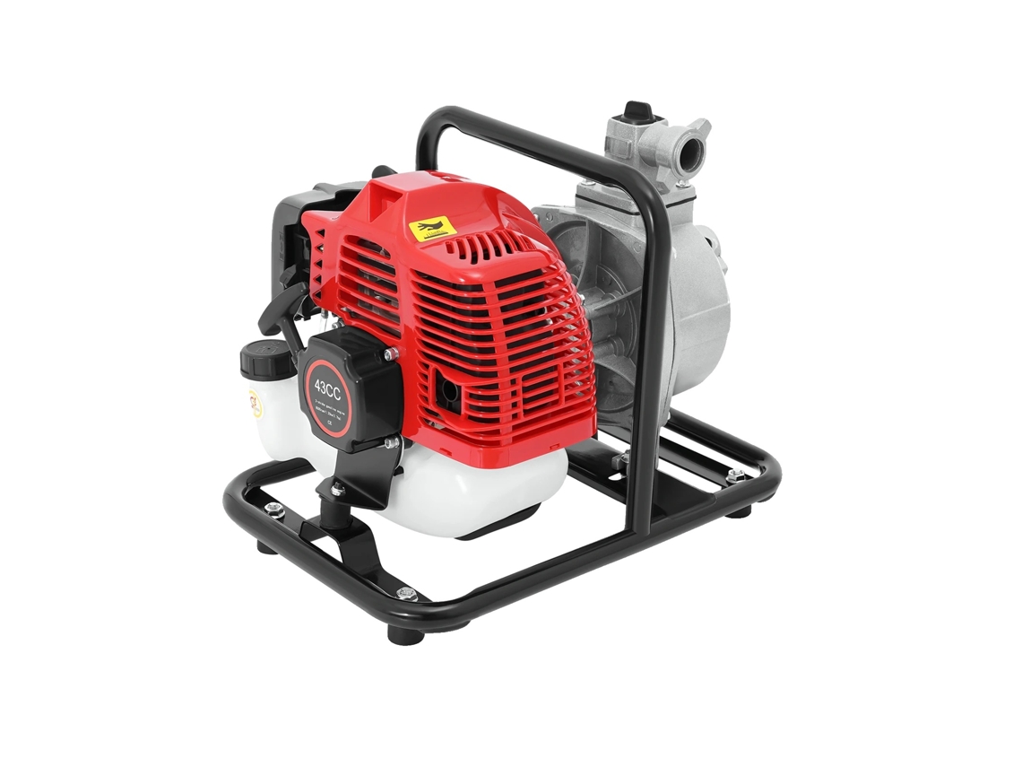 Bomba de agua de alta capacidad de elevación, diseño portátil, color rojo.
