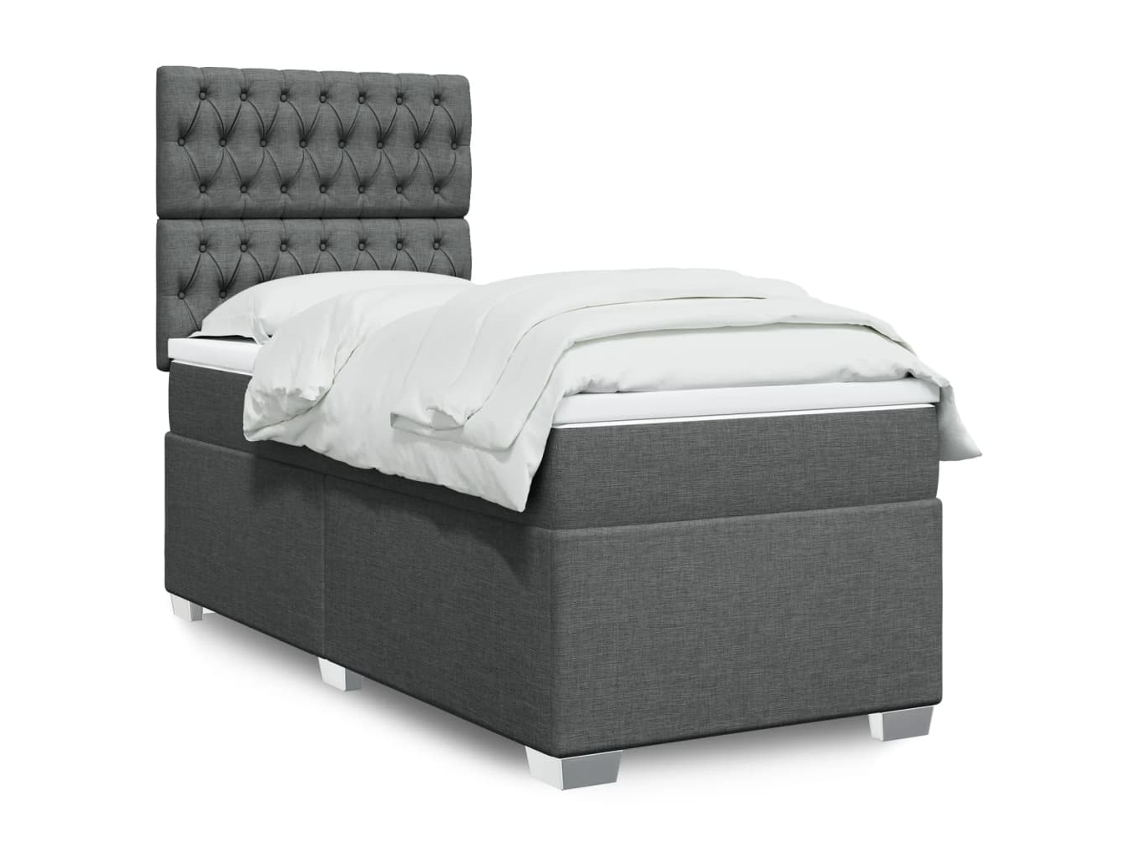 Cama Box Spring Con Colchón Tela Gris Oscuro 80x200 Cm