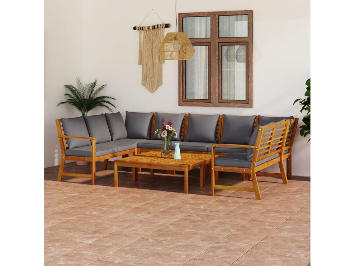 Conjunto de jardín de 2 piezas con cojines en madera maciza de acacia, Dkd Home Decor